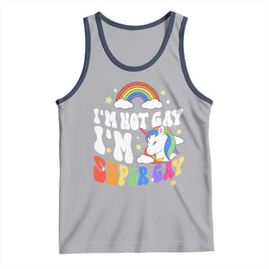 Funny LGBT Pride Tank Top I'm Not Gay I'm Super Gay Cute Unicorn Rainbow TS09 Athletic Heather Navy Print Your Wear