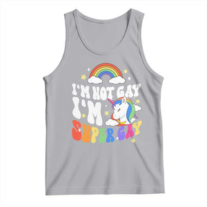 Funny LGBT Pride Tank Top I'm Not Gay I'm Super Gay Cute Unicorn Rainbow TS09 Athletic Heather Print Your Wear