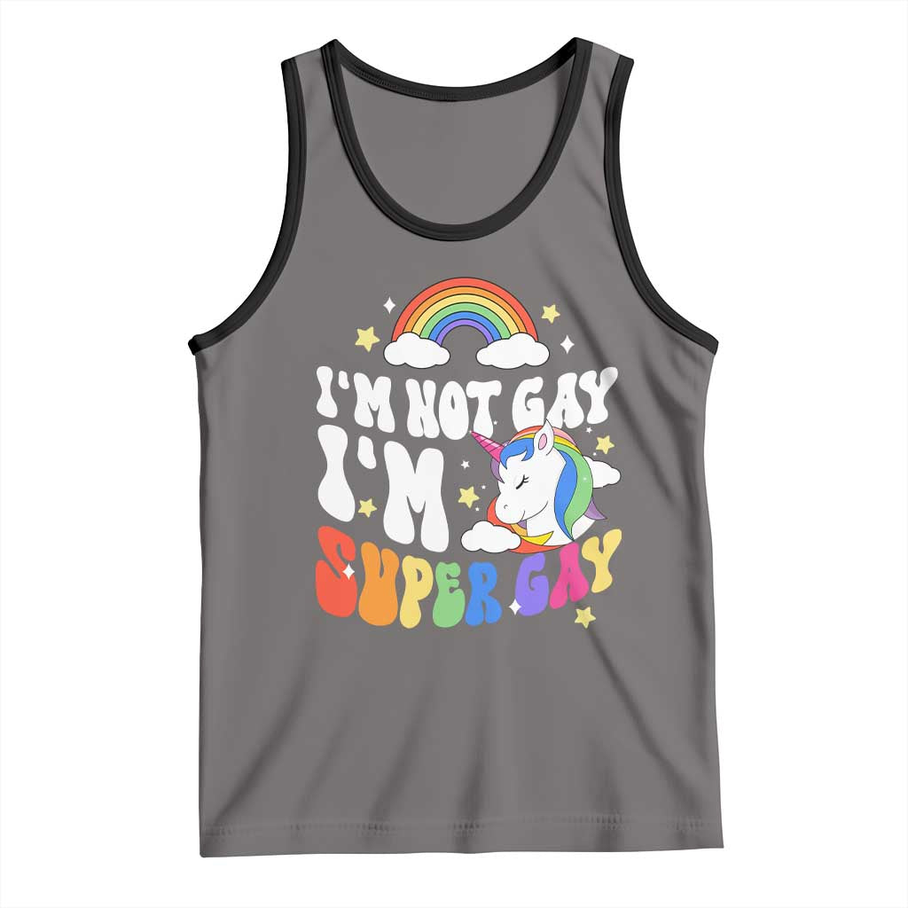 Funny LGBT Pride Tank Top I'm Not Gay I'm Super Gay Cute Unicorn Rainbow TS09 Deep Heather Black Print Your Wear