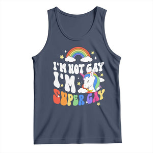 Funny LGBT Pride Tank Top I'm Not Gay I'm Super Gay Cute Unicorn Rainbow TS09 Navy Print Your Wear