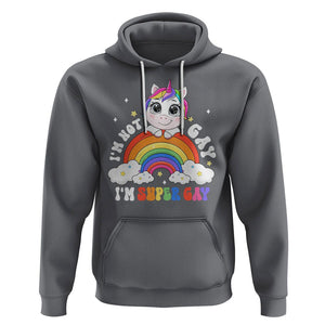 Funny LGBT Pride Hoodie I'm Not Gay I'm Super Gay Cute Unicorn Rainbow TS09 Charcoal Printyourwear