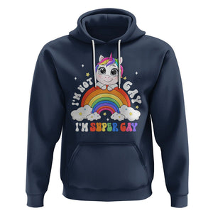 Funny LGBT Pride Hoodie I'm Not Gay I'm Super Gay Cute Unicorn Rainbow TS09 Navy Printyourwear