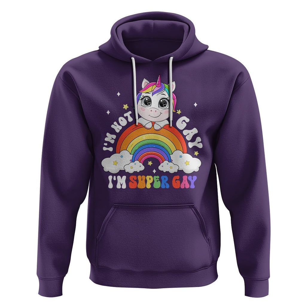 Funny LGBT Pride Hoodie I'm Not Gay I'm Super Gay Cute Unicorn Rainbow TS09 Purple Printyourwear