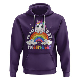 Funny LGBT Pride Hoodie I'm Not Gay I'm Super Gay Cute Unicorn Rainbow TS09 Purple Printyourwear