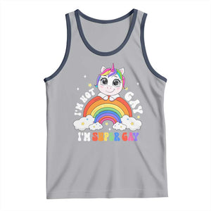 Funny LGBT Pride Tank Top I'm Not Gay I'm Super Gay Funny Unicorn Rainbow TS09 Athletic Heather Navy Print Your Wear