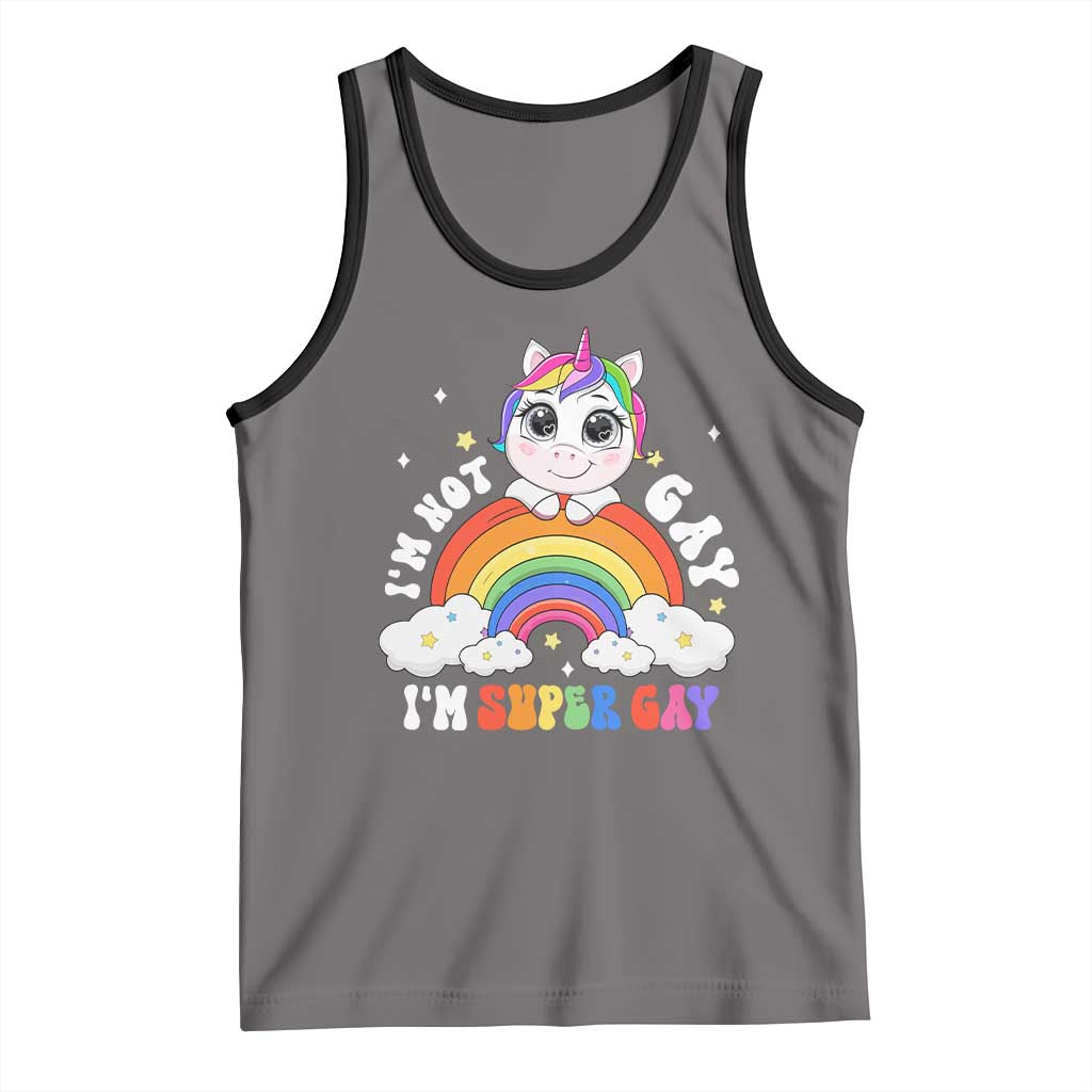 Funny LGBT Pride Tank Top I'm Not Gay I'm Super Gay Funny Unicorn Rainbow TS09 Deep Heather Black Print Your Wear