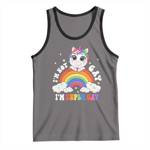 Funny LGBT Pride Tank Top I'm Not Gay I'm Super Gay Funny Unicorn Rainbow TS09 Deep Heather Black Print Your Wear
