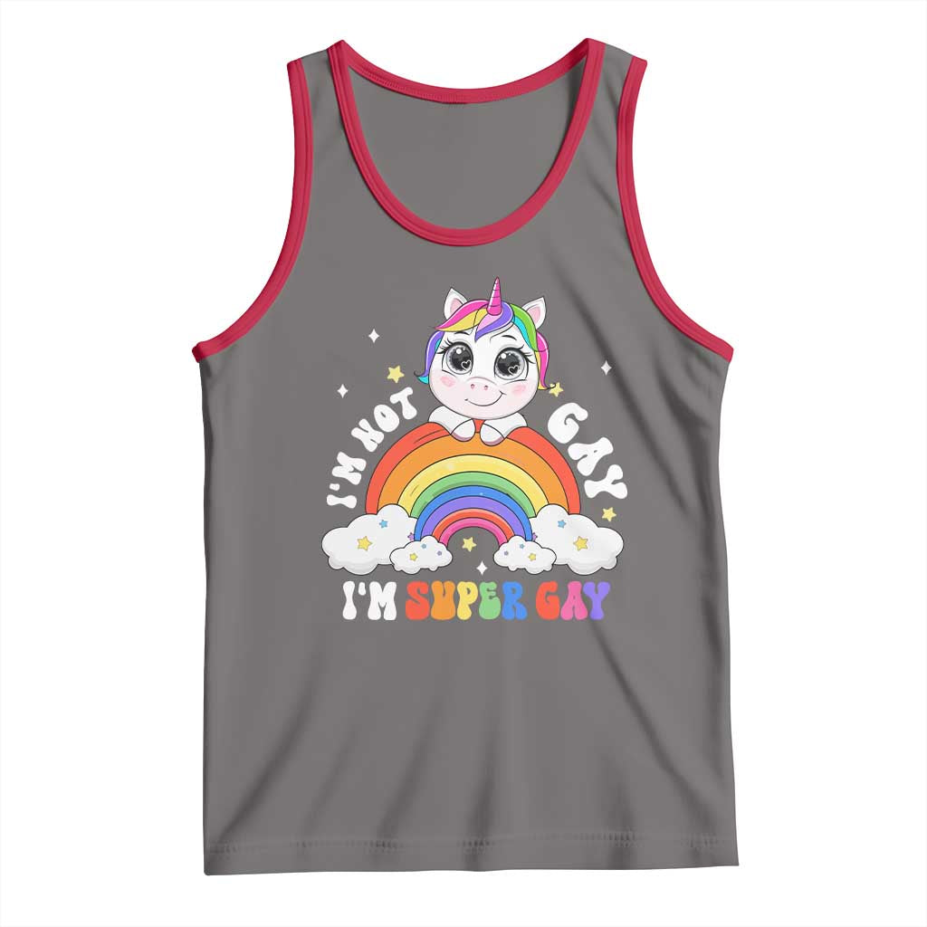 Funny LGBT Pride Tank Top I'm Not Gay I'm Super Gay Funny Unicorn Rainbow TS09 Deep Heather Red Print Your Wear