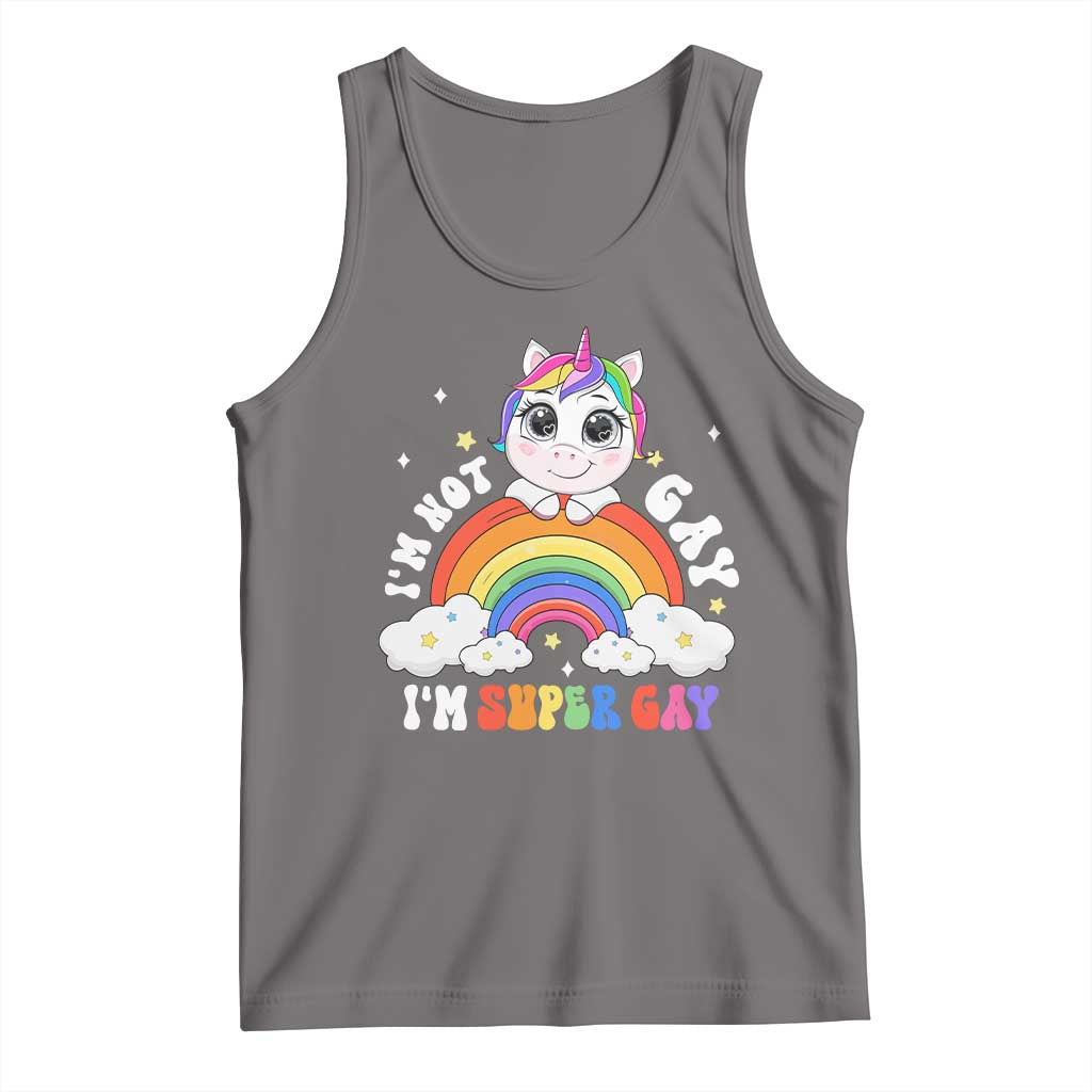 Funny LGBT Pride Tank Top I'm Not Gay I'm Super Gay Funny Unicorn Rainbow TS09 Deep Heather Print Your Wear