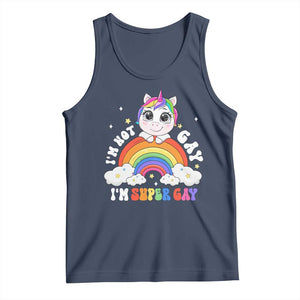 Funny LGBT Pride Tank Top I'm Not Gay I'm Super Gay Funny Unicorn Rainbow TS09 Navy Print Your Wear