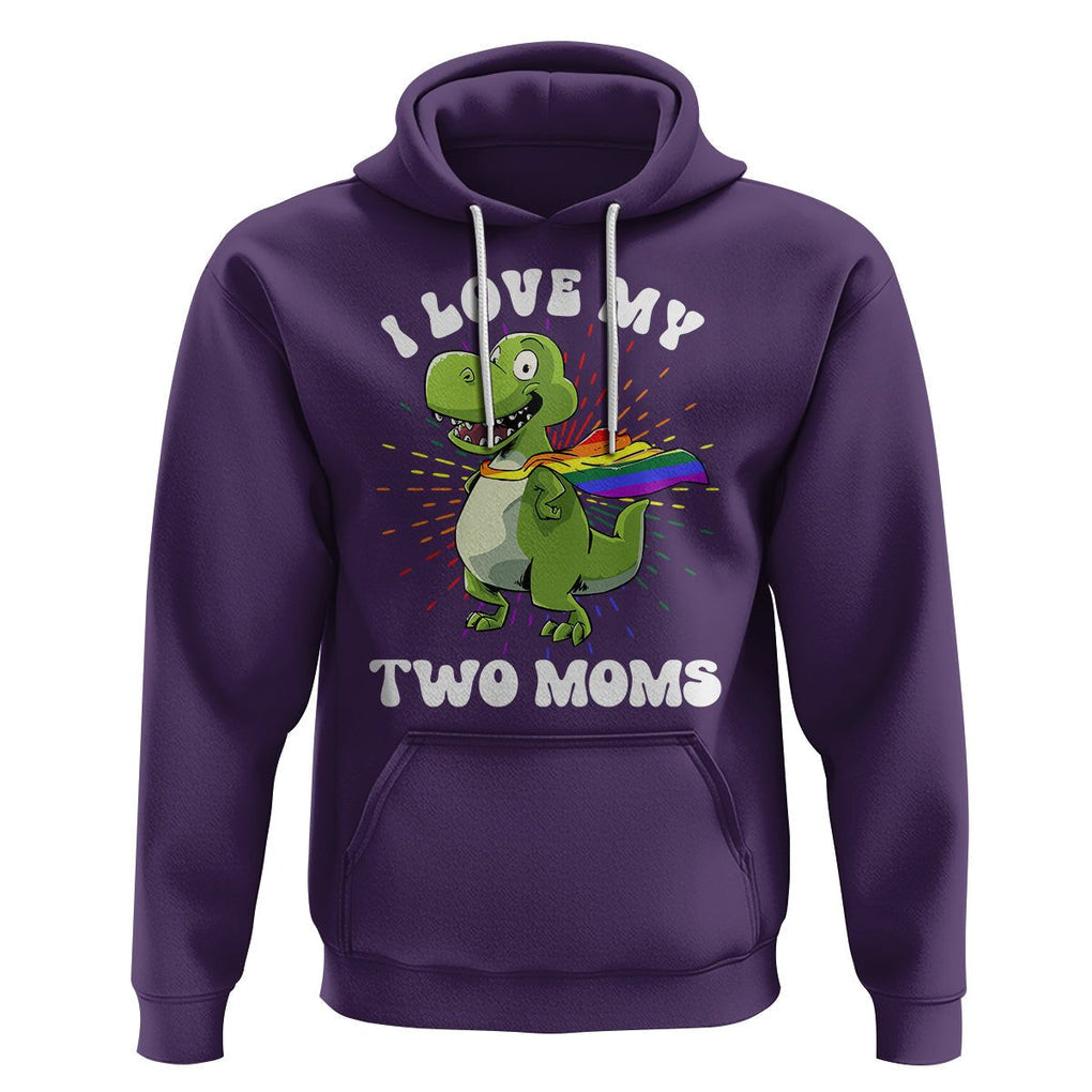 Funny Lesbian Hoodie I Love My Two Moms Rainbow Dinosaur TS09 Purple Printyourwear