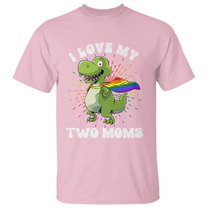 Funny Lesbian T Shirt I Love My Two Moms Rainbow Dinosaur TS09 Light Pink Printyourwear