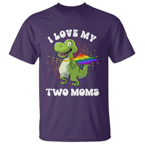 Funny Lesbian T Shirt I Love My Two Moms Rainbow Dinosaur TS09 Purple Printyourwear
