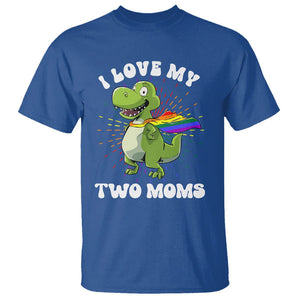 Funny Lesbian T Shirt I Love My Two Moms Rainbow Dinosaur TS09 Royal Blue Printyourwear