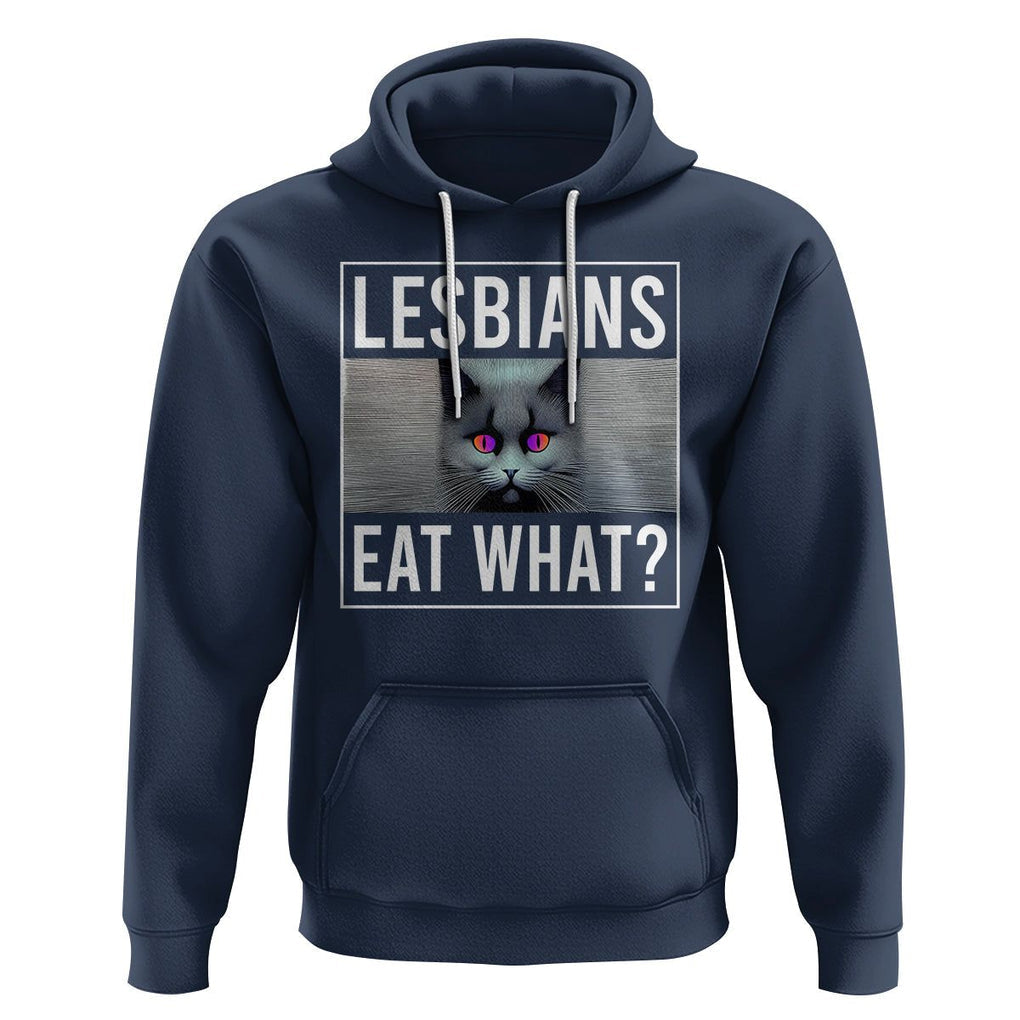 Lesbians Eat What? Funny Scared Cat LGBT Pride Hoodie TS09 Navy Printyourwear
