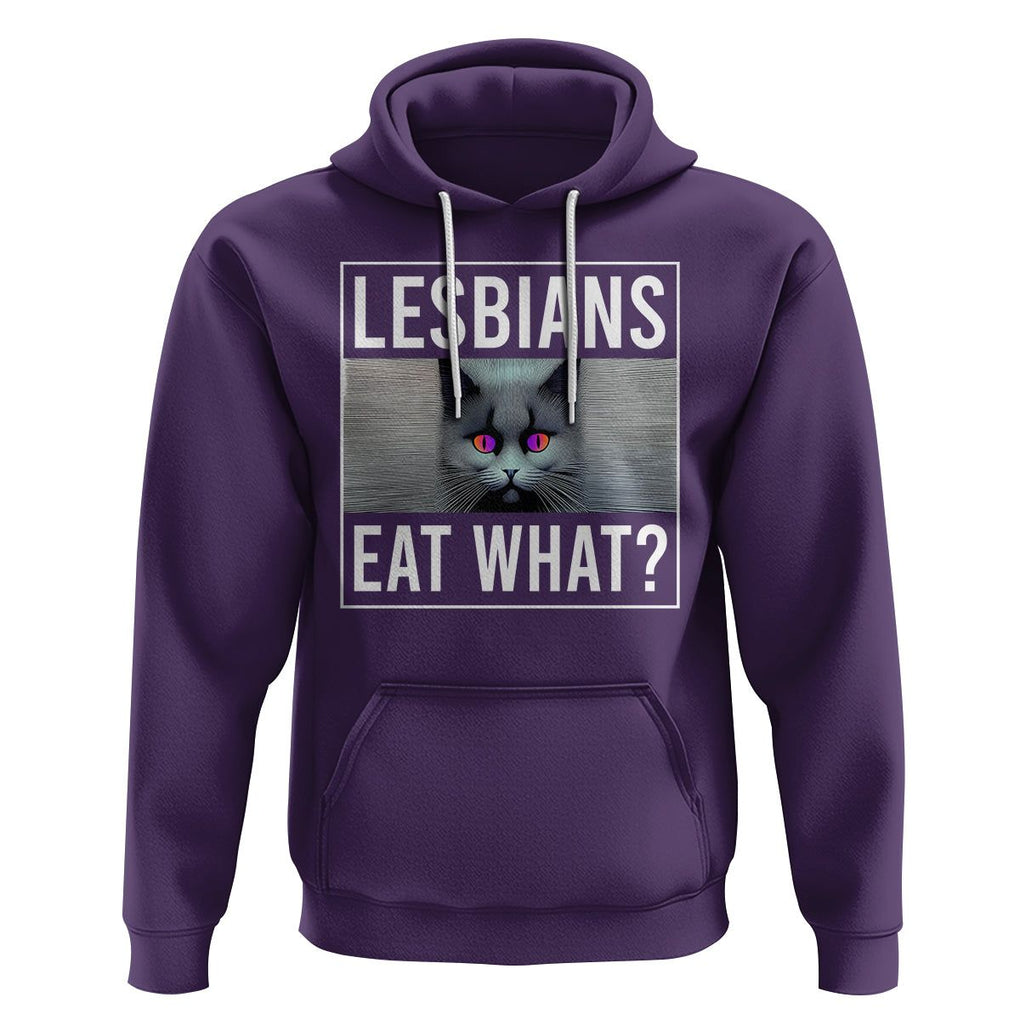 Lesbians Eat What? Funny Scared Cat LGBT Pride Hoodie TS09 Purple Printyourwear
