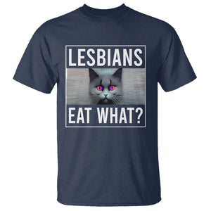 Lesbians Eat What? Funny Scared Cat LGBT Pride T Shirt TS09 Navy Printyourwear