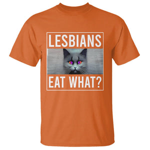 Lesbians Eat What? Funny Scared Cat LGBT Pride T Shirt TS09 Orange Printyourwear