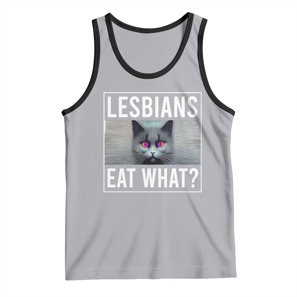 Lesbians Eat What? Funny Scared Cat LGBT Pride Tank Top TS09 Athletic Heather Black Print Your Wear