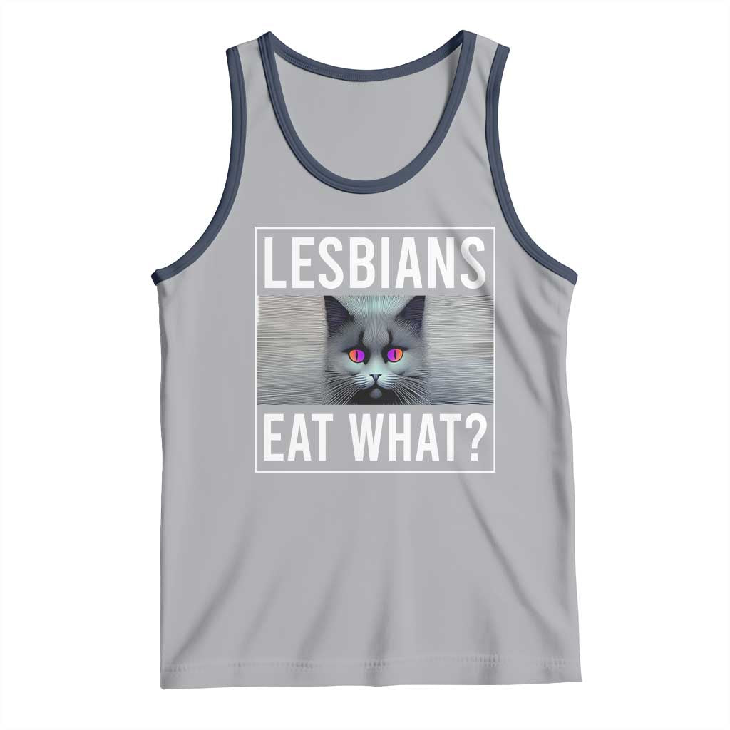 Lesbians Eat What? Funny Scared Cat LGBT Pride Tank Top TS09 Athletic Heather Navy Print Your Wear