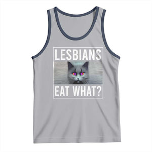 Lesbians Eat What? Funny Scared Cat LGBT Pride Tank Top TS09 Athletic Heather Navy Print Your Wear