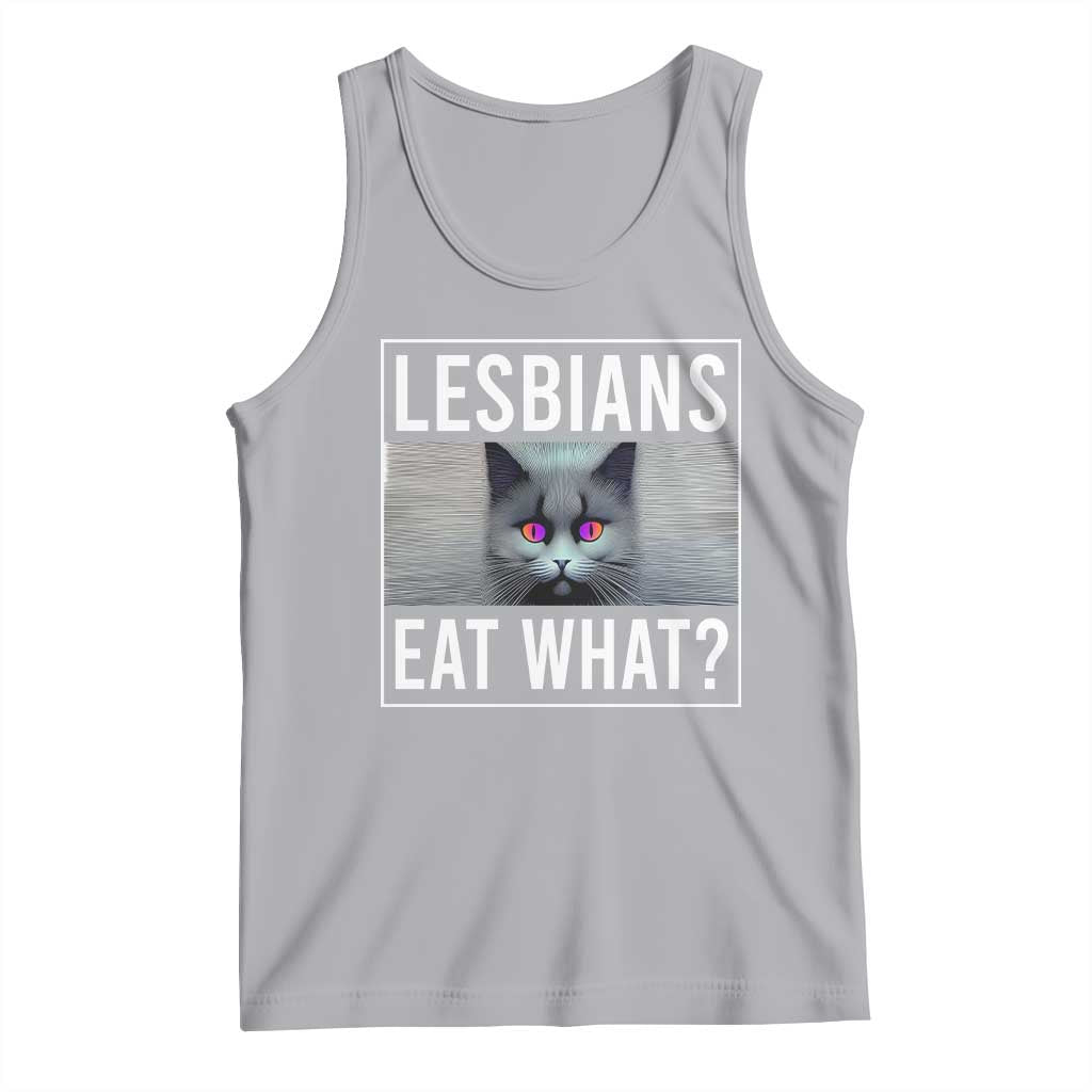 Lesbians Eat What? Funny Scared Cat LGBT Pride Tank Top TS09 Athletic Heather Print Your Wear