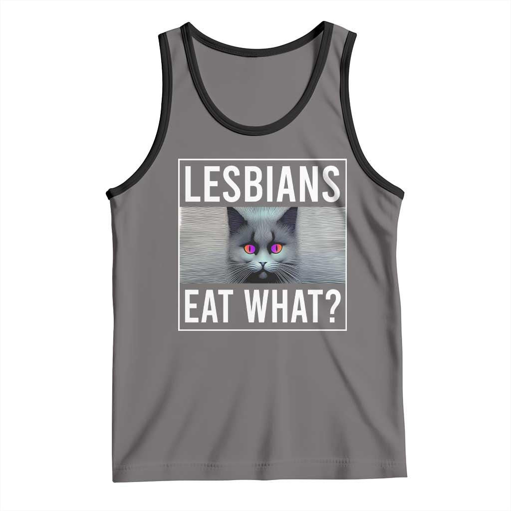 Lesbians Eat What? Funny Scared Cat LGBT Pride Tank Top TS09 Deep Heather Black Print Your Wear