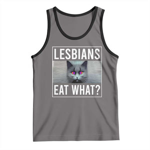 Lesbians Eat What? Funny Scared Cat LGBT Pride Tank Top TS09 Deep Heather Black Print Your Wear