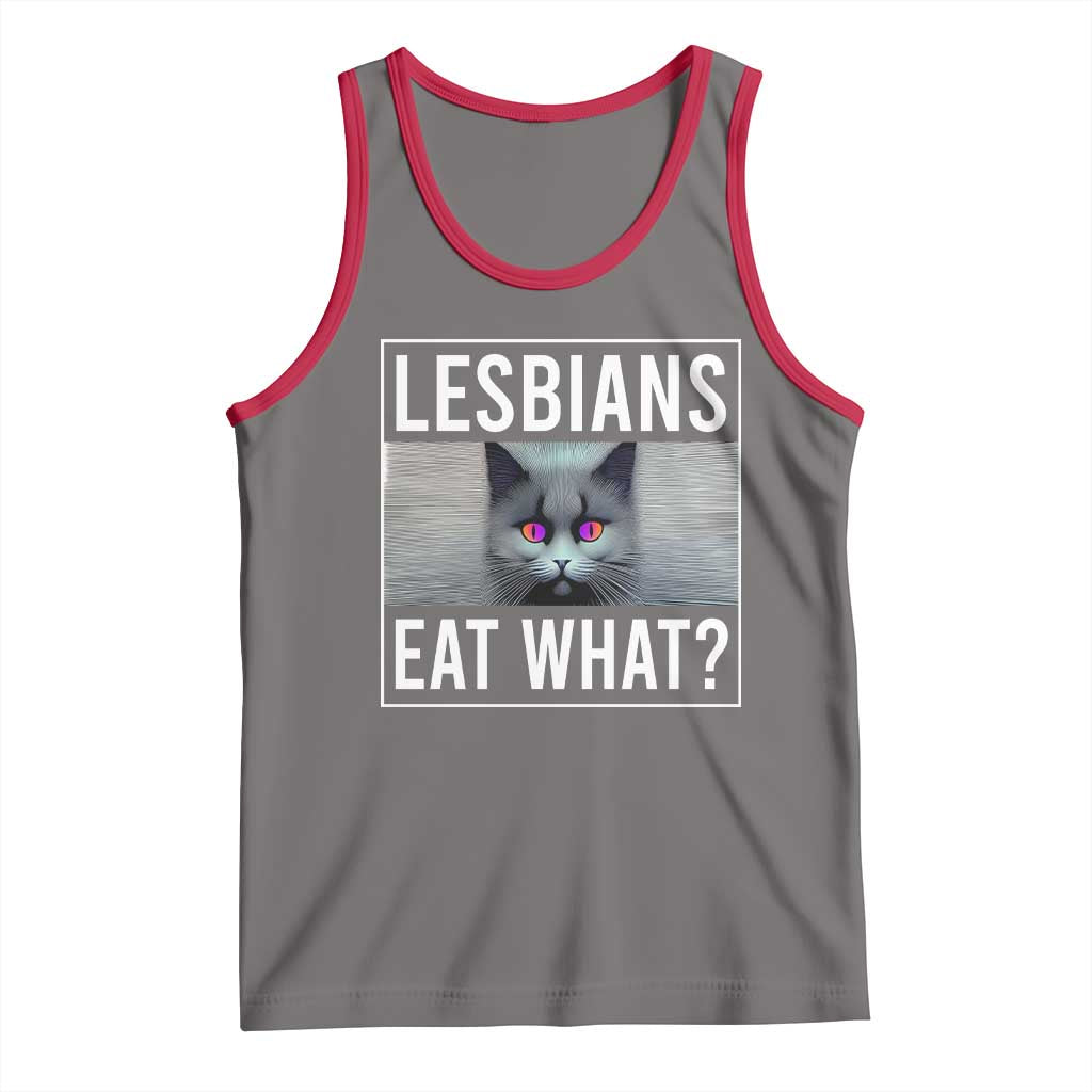 Lesbians Eat What? Funny Scared Cat LGBT Pride Tank Top TS09 Deep Heather Red Print Your Wear