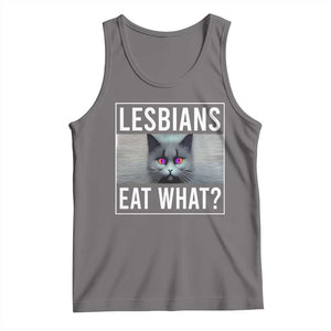 Lesbians Eat What? Funny Scared Cat LGBT Pride Tank Top TS09 Deep Heather Print Your Wear