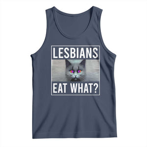 Lesbians Eat What? Funny Scared Cat LGBT Pride Tank Top TS09 Navy Print Your Wear