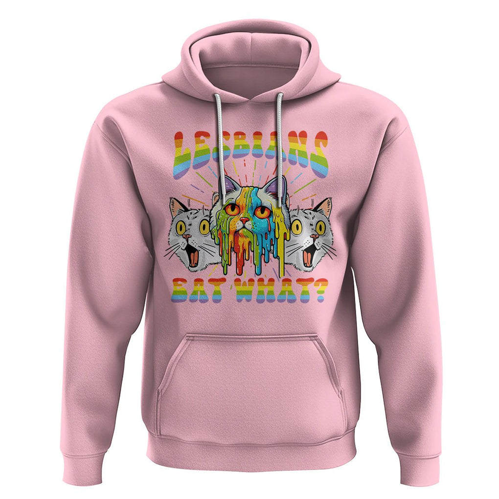 Lesbians Eat What? Funny Scared Cat LGBT Pride Hoodie TS09 Light Pink Printyourwear