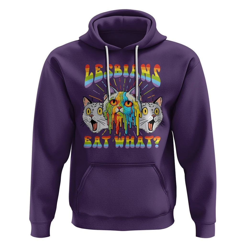 Lesbians Eat What? Funny Scared Cat LGBT Pride Hoodie TS09 Purple Printyourwear
