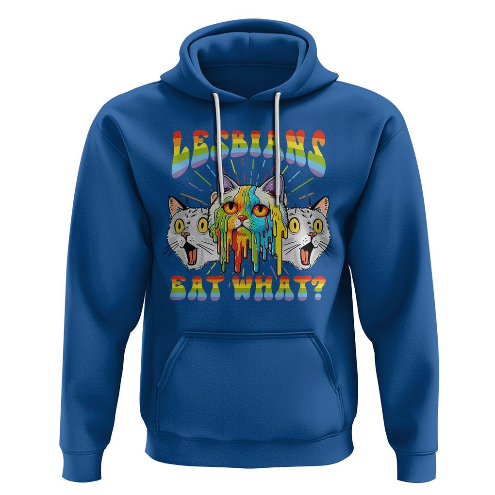 Lesbians Eat What? Funny Scared Cat LGBT Pride Hoodie TS09 Royal Blue Printyourwear