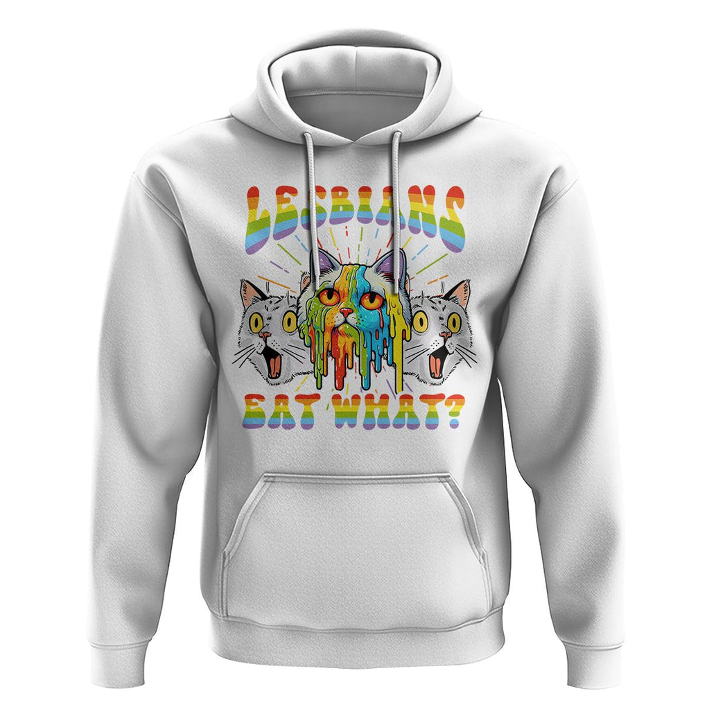 Lesbians Eat What? Funny Scared Cat LGBT Pride Hoodie TS09 White Printyourwear