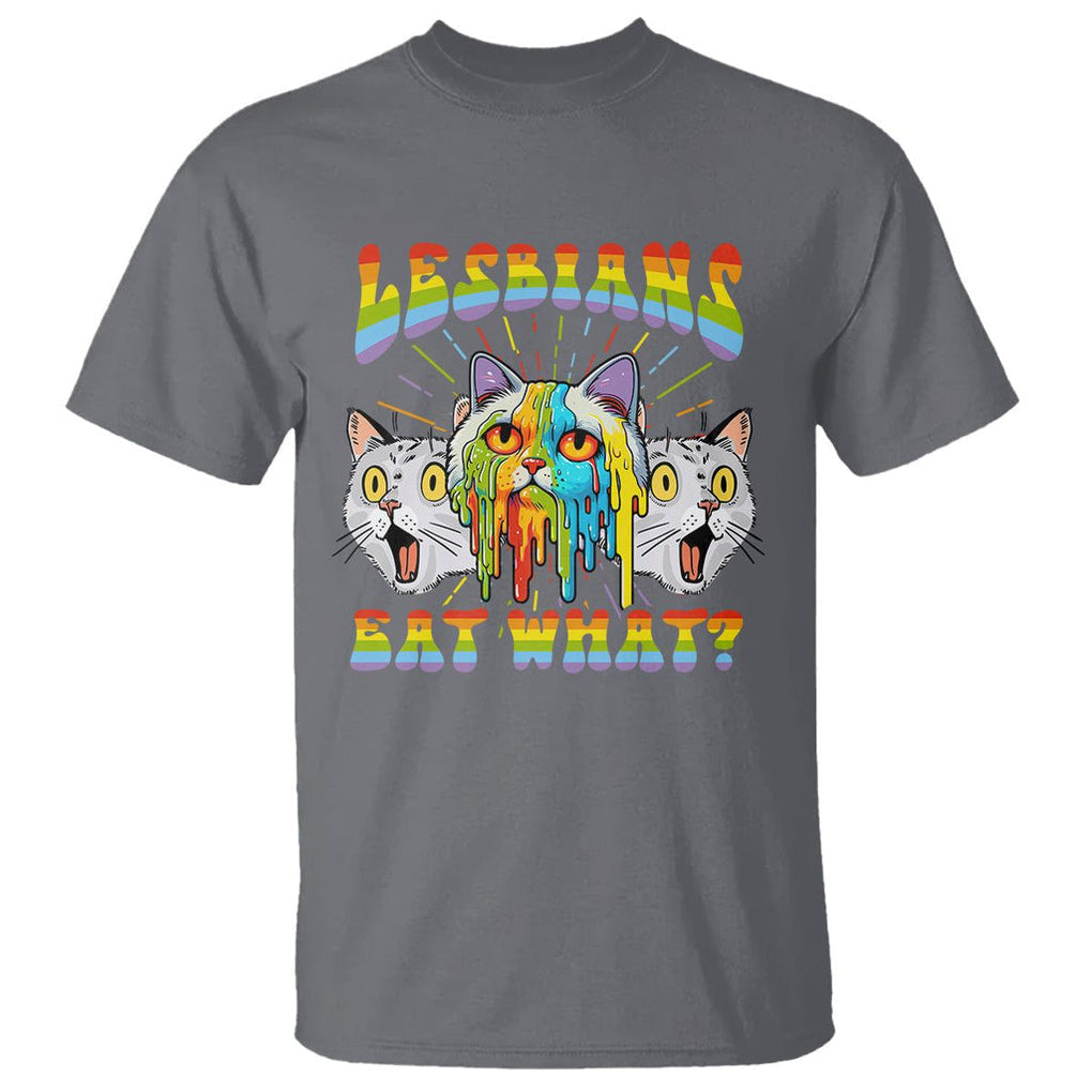 Lesbians Eat What? Funny Scared Cat LGBT Pride T Shirt TS09 Charcoal Printyourwear