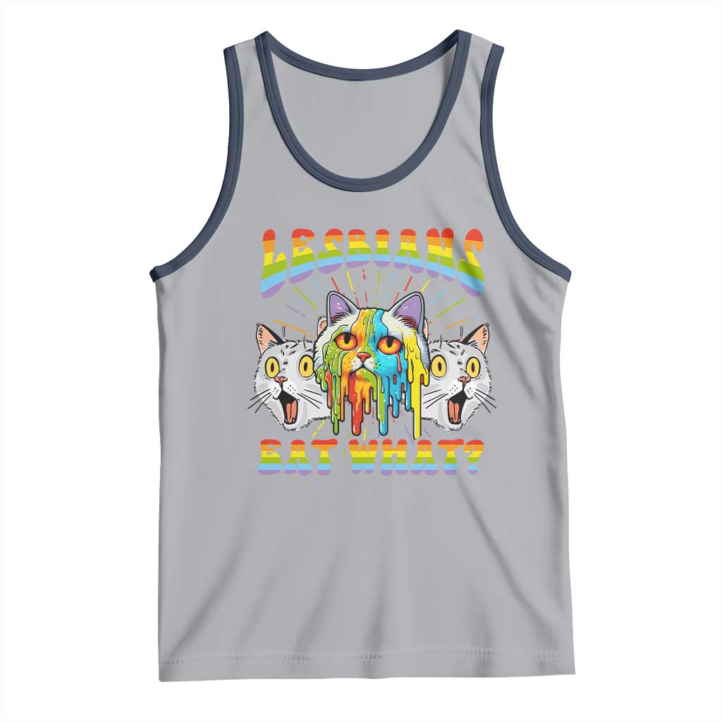 Funny Lesbians Eat What? Tank Top Scared Cat LGBT Pride TS09 Athletic Heather Navy Print Your Wear