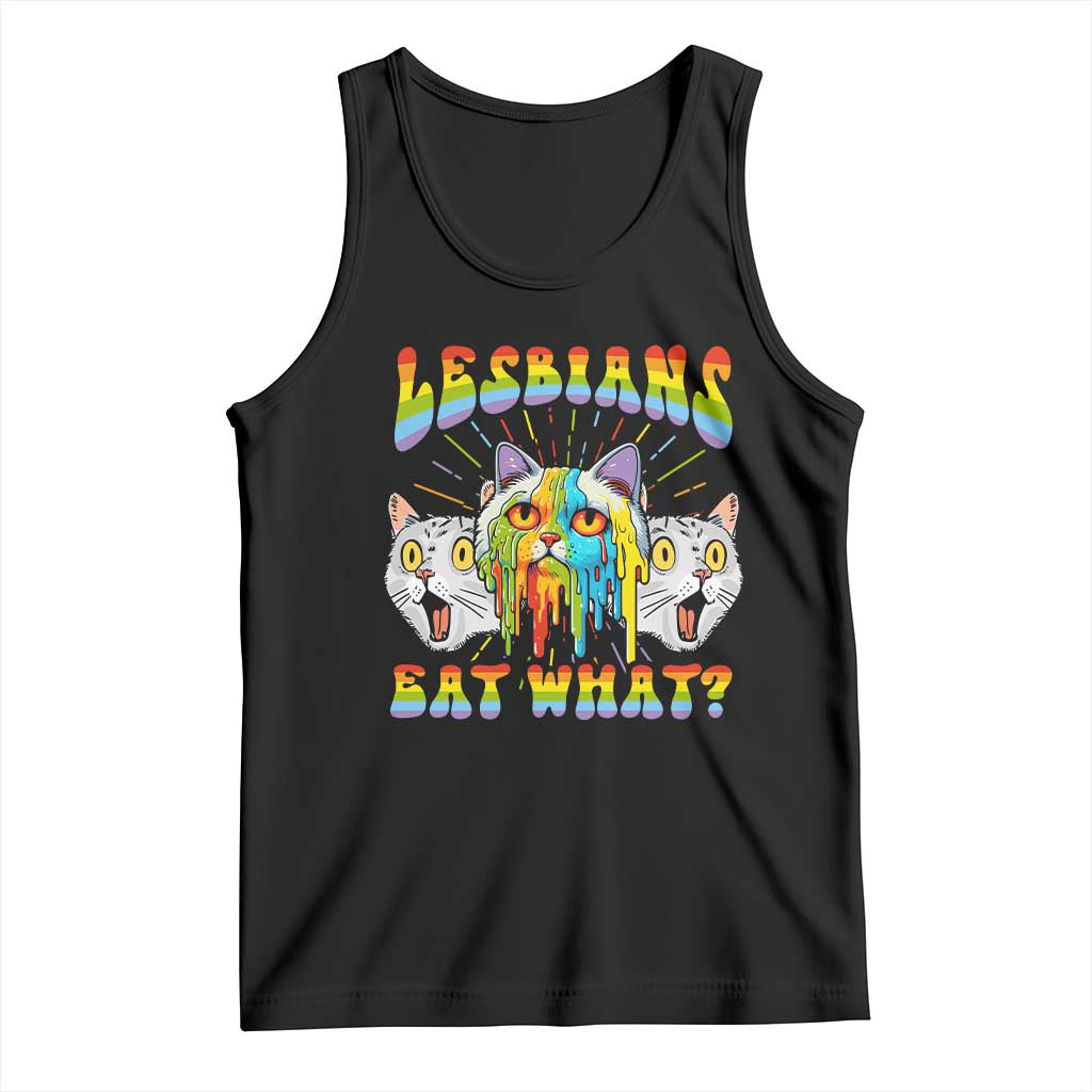 Funny Lesbians Eat What? Tank Top Scared Cat LGBT Pride TS09 Black Print Your Wear