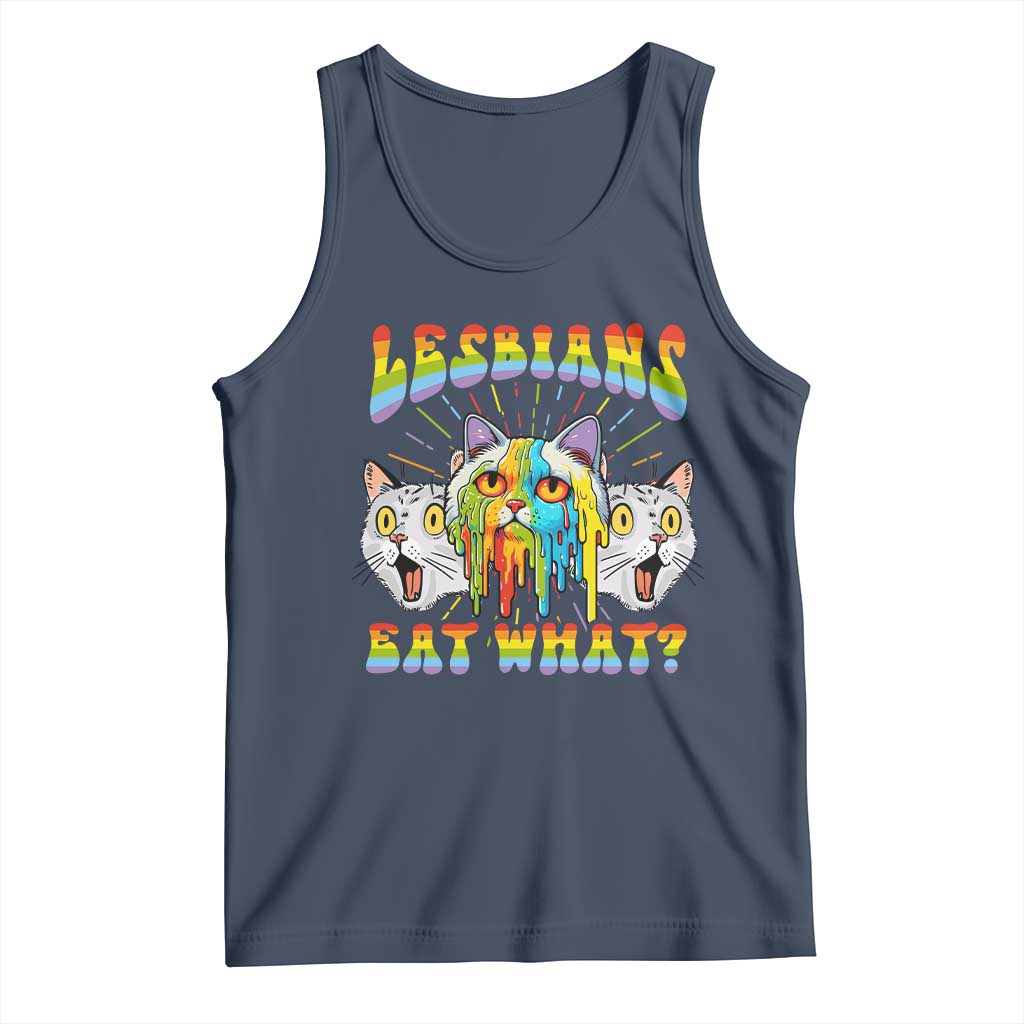 Funny Lesbians Eat What? Tank Top Scared Cat LGBT Pride TS09 Navy Print Your Wear
