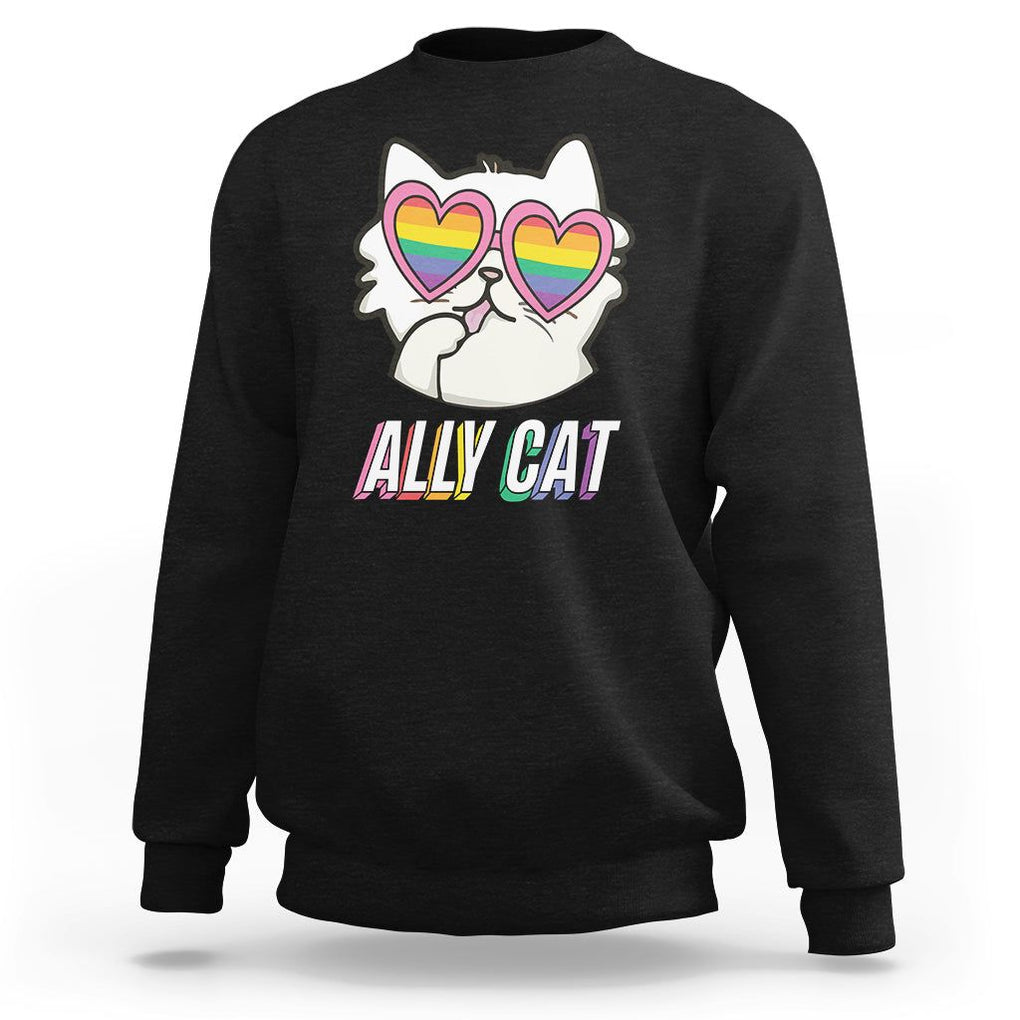 LGBTQ Ally Pride Rainbow Cat Lover Sweatshirt TS09 Black Printyourwear