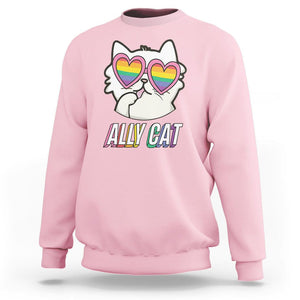 LGBTQ Ally Pride Rainbow Cat Lover Sweatshirt TS09 Light Pink Printyourwear