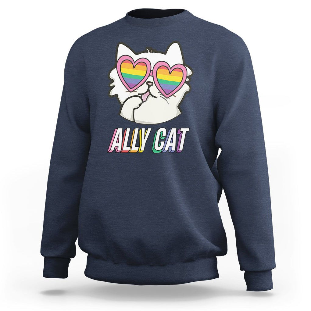 LGBTQ Ally Pride Rainbow Cat Lover Sweatshirt TS09 Navy Printyourwear