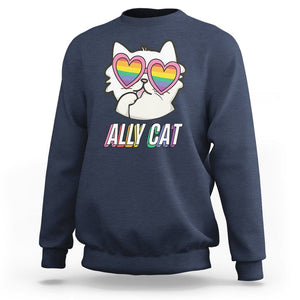 LGBTQ Ally Pride Rainbow Cat Lover Sweatshirt TS09 Navy Printyourwear