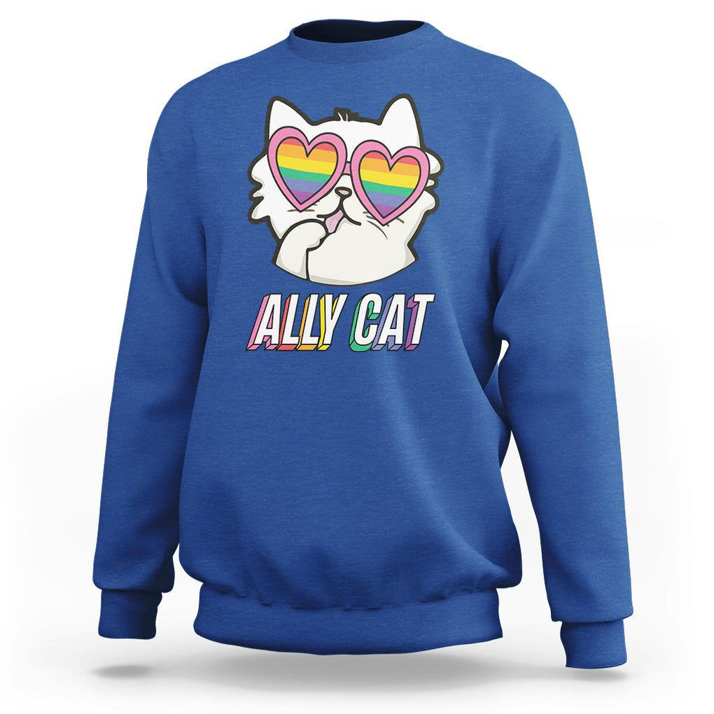 LGBTQ Ally Pride Rainbow Cat Lover Sweatshirt TS09 Royal Blue Printyourwear
