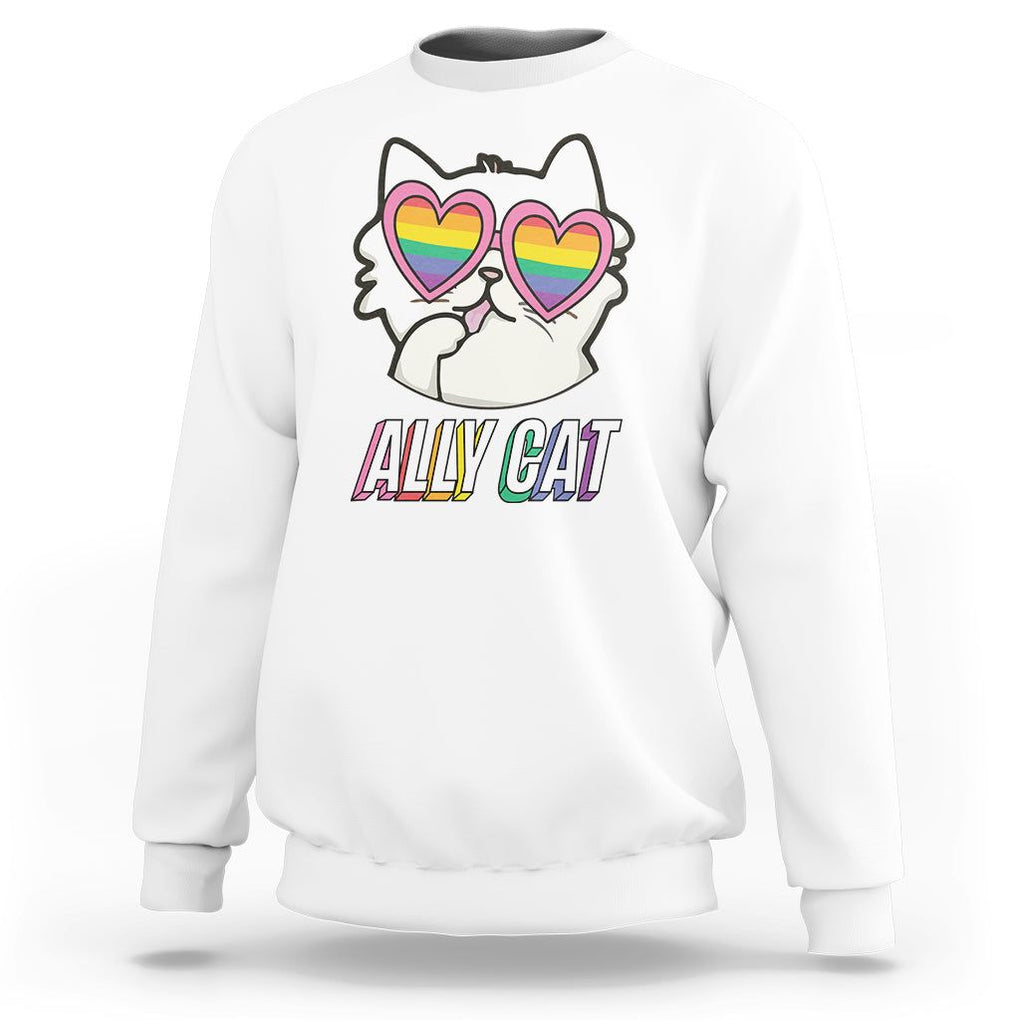 LGBTQ Ally Pride Rainbow Cat Lover Sweatshirt TS09 White Printyourwear
