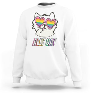 LGBTQ Ally Pride Rainbow Cat Lover Sweatshirt TS09 White Printyourwear