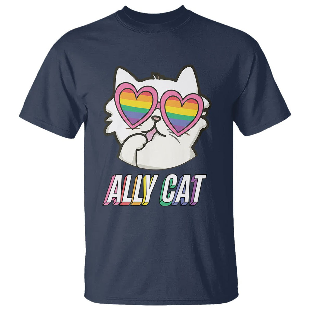 LGBTQ Ally Pride Rainbow Cat Lover T Shirt TS09 Navy Printyourwear