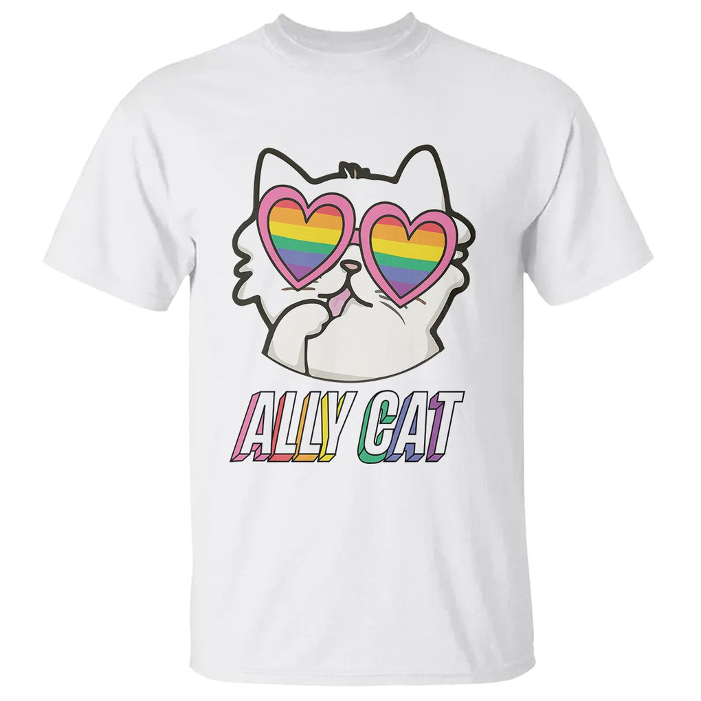 LGBTQ Ally Pride Rainbow Cat Lover T Shirt TS09 White Printyourwear