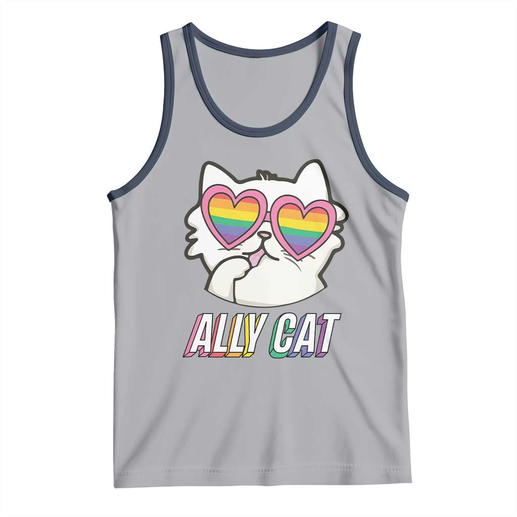 LGBTQ Ally Pride Rainbow Cat Lover Tank Top TS09 Athletic Heather Navy Print Your Wear