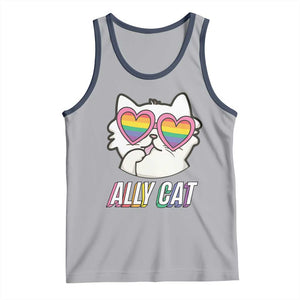 LGBTQ Ally Pride Rainbow Cat Lover Tank Top TS09 Athletic Heather Navy Print Your Wear